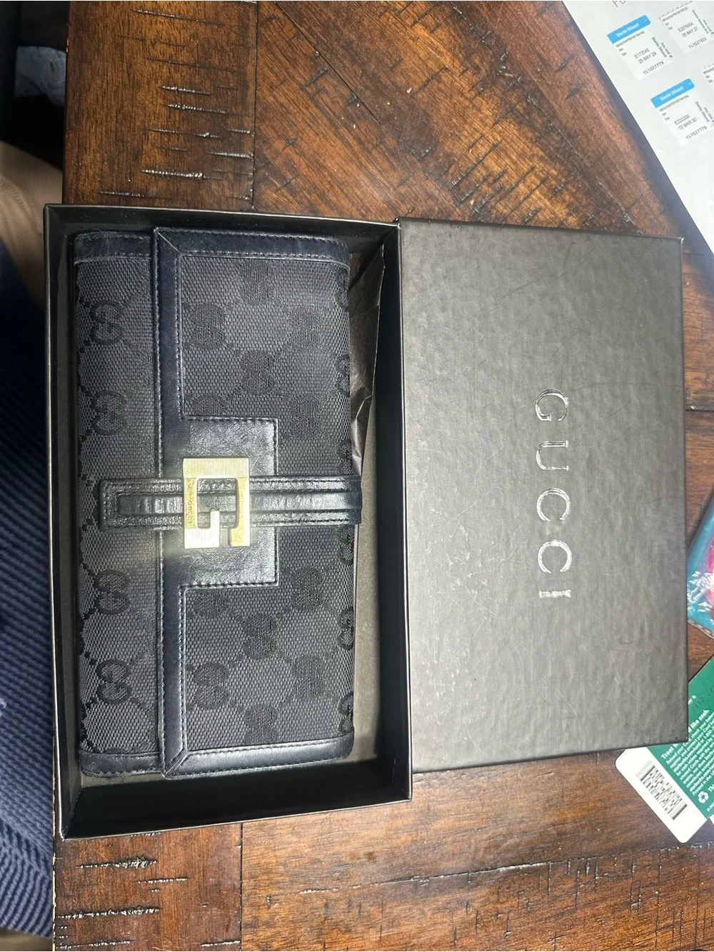 Gucci Black Canvas Wallet with Gold-Tone GG Buckle - Picture 9 of 9